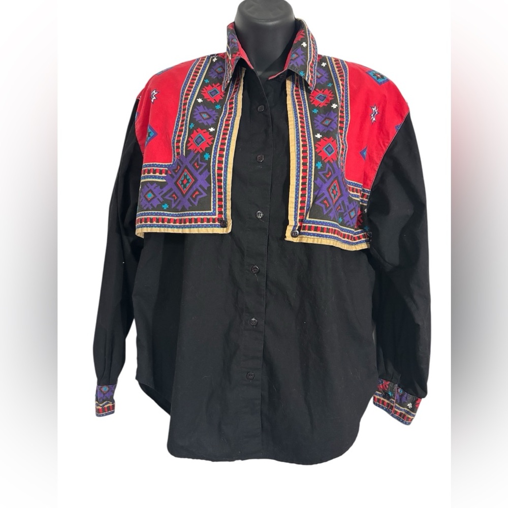 Vintage Black and Red Lightweight Shirt with Bolero Overlay